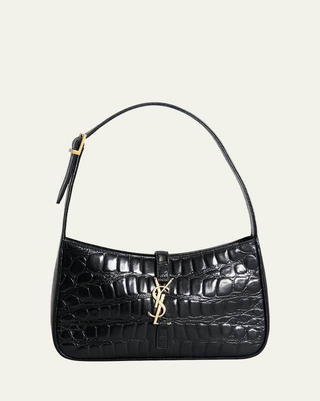 Le 5 A YSL Croc-Embossed Hobo Shoulder Bag